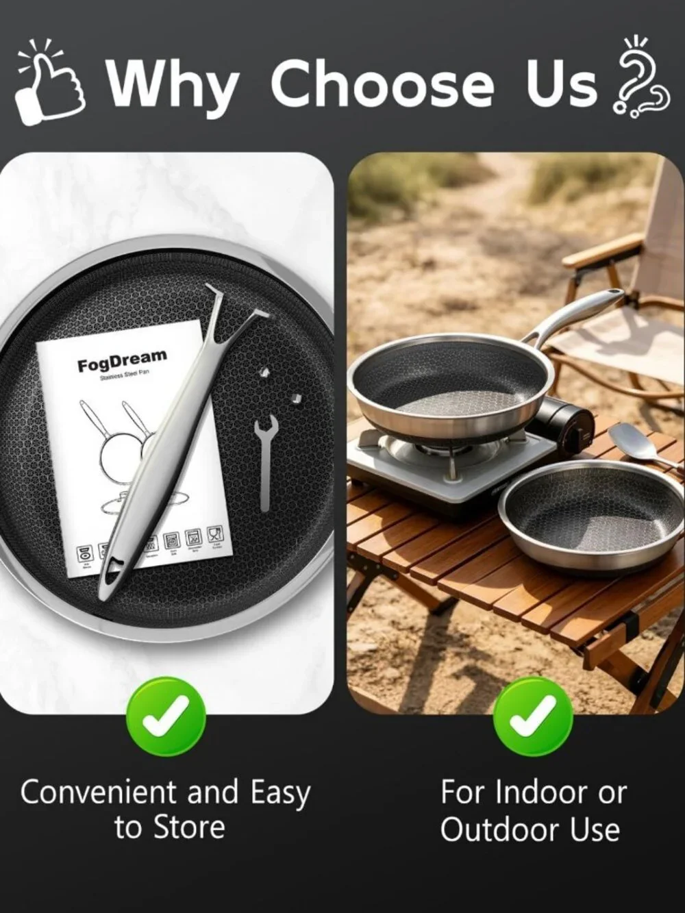 Nonstick 8-Inch Frying Pan with Lid, Honeycomb Stainless Steel Skillet, Oven